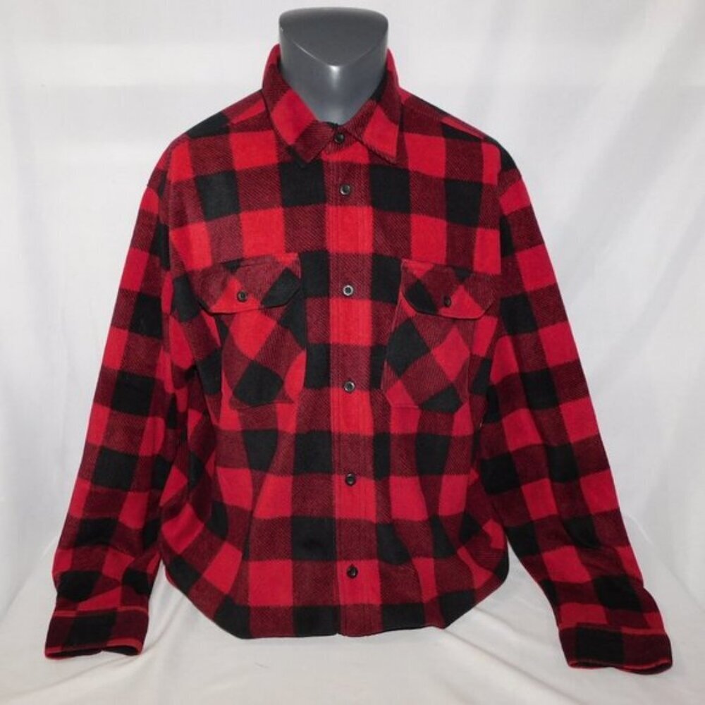Wrangler Mens XL Red Black Buffalo Plaid Fleece Button Up Long Sleeve Shirt